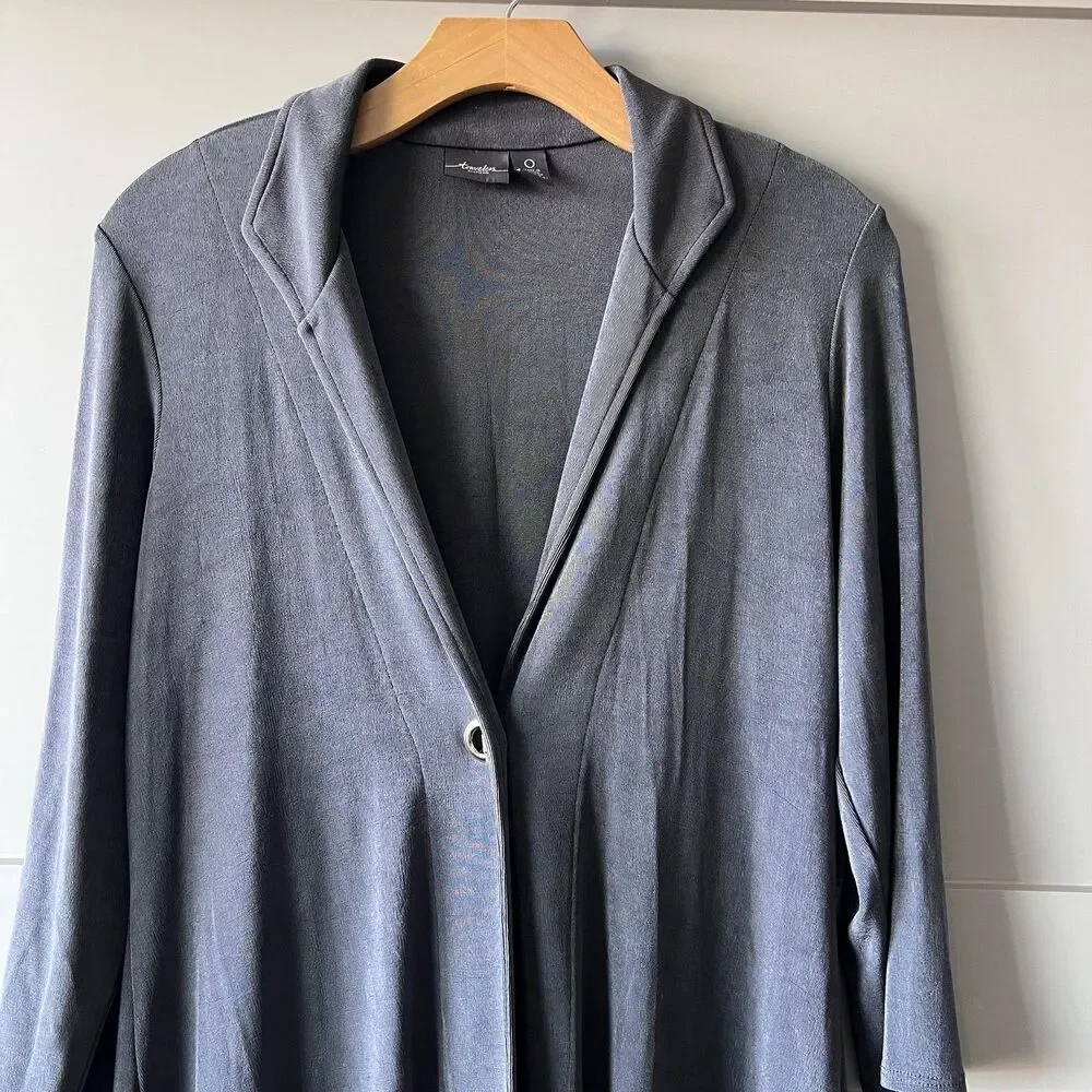 Travelers By Chicos Jacket Womens 0 Small Gray Open High Slinky‎ Cardigan Drape